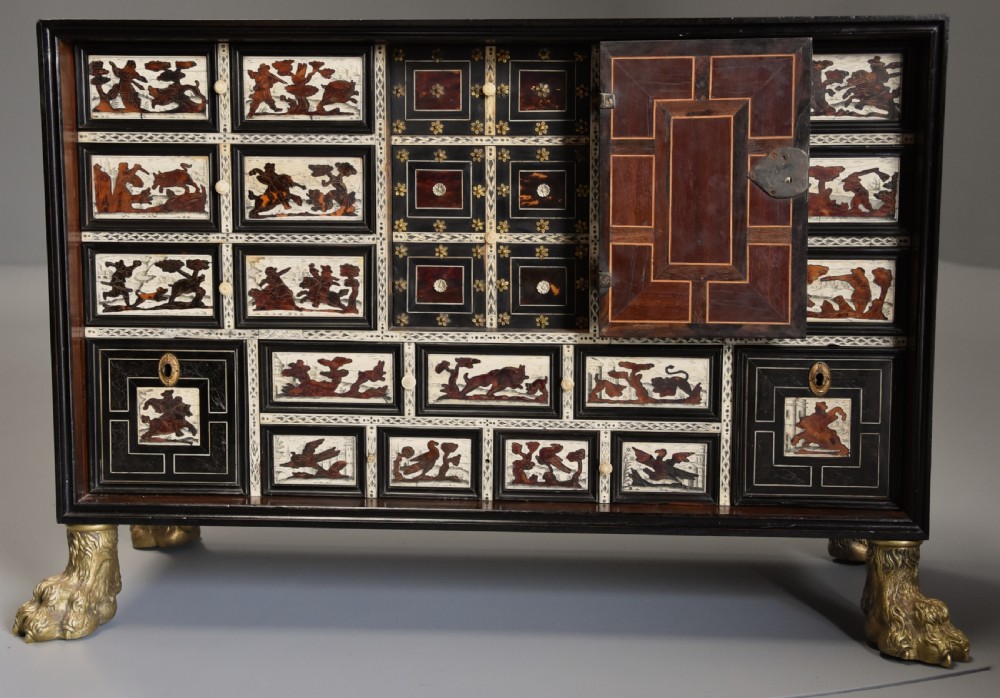 Rare 17th century Italian ebony, ivory and tortoiseshell inlaid table cabinet View IV