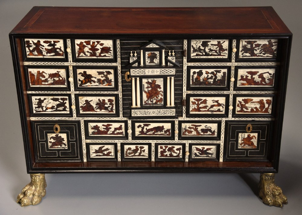 Rare 17th century Italian ebony, ivory and tortoiseshell inlaid table cabinet View V