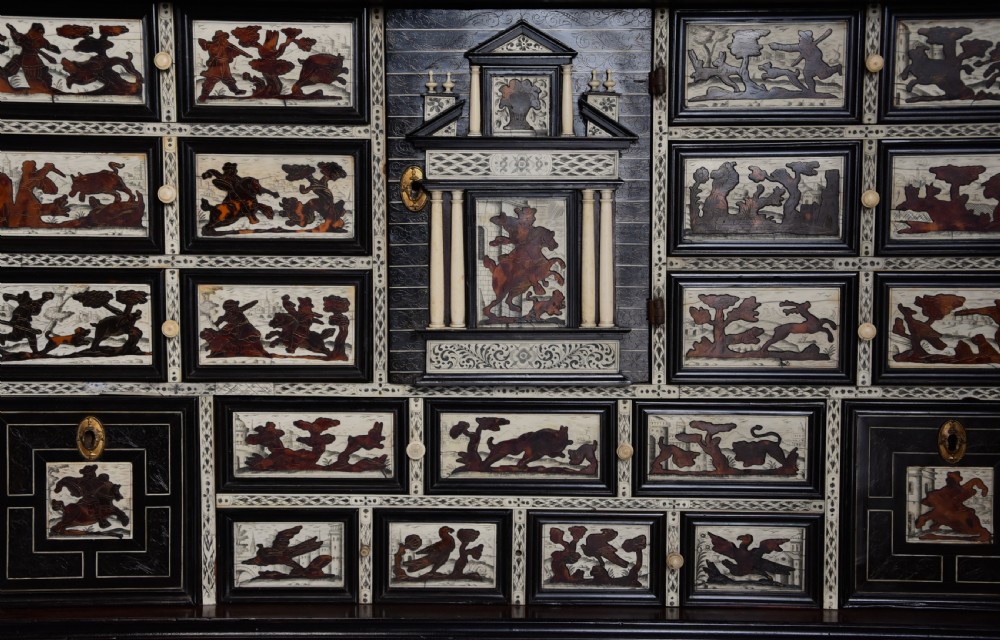 Rare 17th century Italian ebony, ivory and tortoiseshell inlaid table cabinet View VI