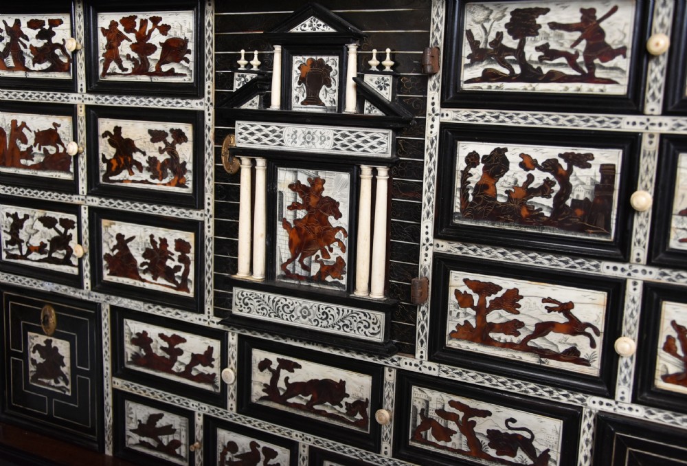 Rare 17th century Italian ebony, ivory and tortoiseshell inlaid table cabinet View IX