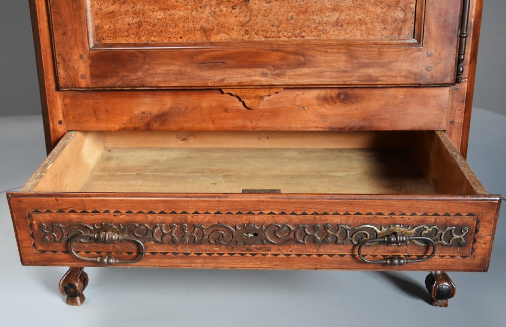 Superb late 18th century Louis XV fruitwood & burr elm bonnetiere with excellent patina View X