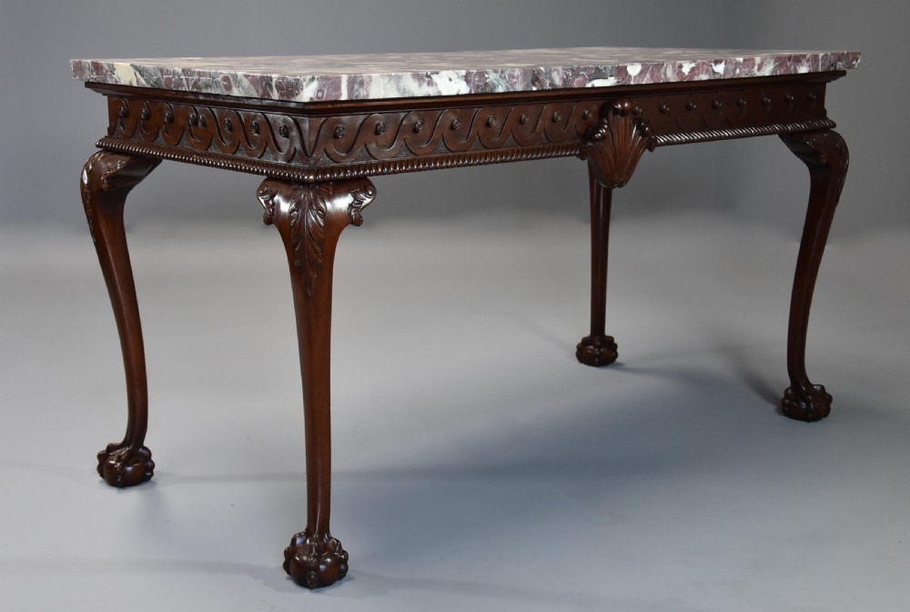 Fine quality Georgian style mahogany side table with marble top of William Kent influence View VI