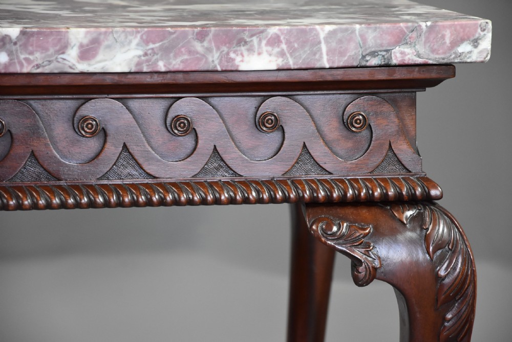 Fine quality Georgian style mahogany side table with marble top of William Kent influence View VIII