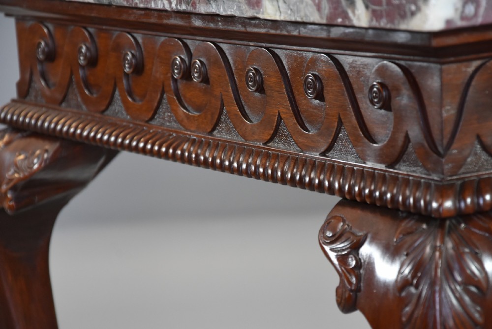Fine quality Georgian style mahogany side table with marble top of William Kent influence View IX