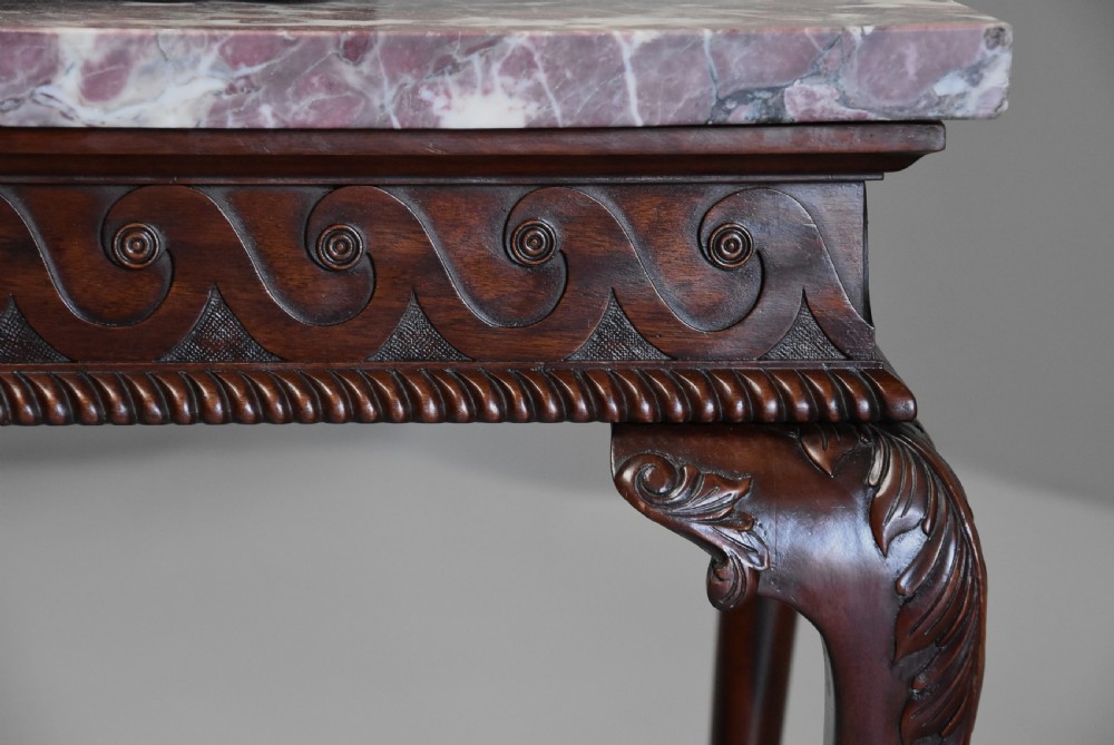 Fine quality Georgian style mahogany side table with marble top of William Kent influence View XI