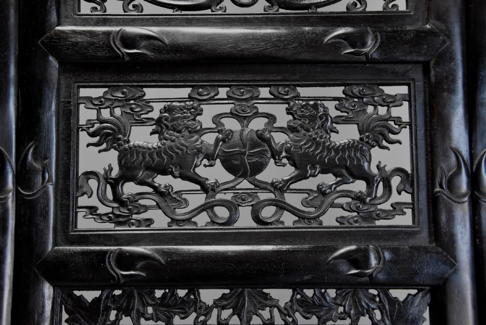 Highly decorative & excellent quality large Chinese circular carved hardwood four panel screen View X