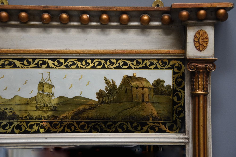 Early 19th century Regency eglomise, gilt and painted pier mirror View VI