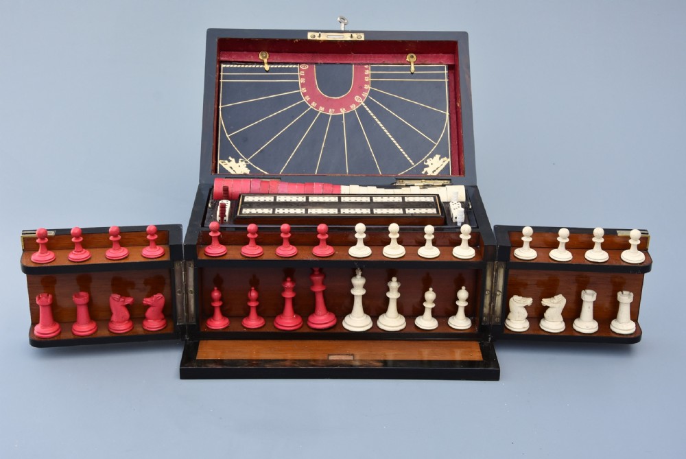 Late 19th century coromandel fitted games compendium by 'Leuchars & Son, 38 & 39 Piccadilly, London' View IV