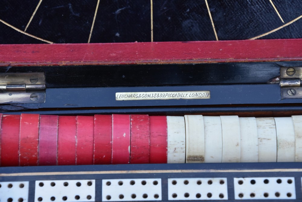 Late 19th century coromandel fitted games compendium by 'Leuchars & Son, 38 & 39 Piccadilly, London' View X