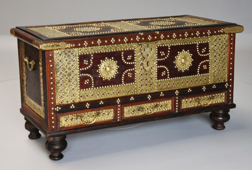 Mid 19th century hardwood highly decorative Zanzibar traders chest 