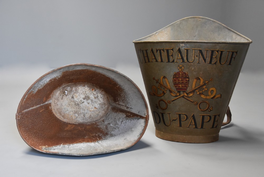 Highly decorative pair of galvanised metal grape carriers with painted decoration View VIII