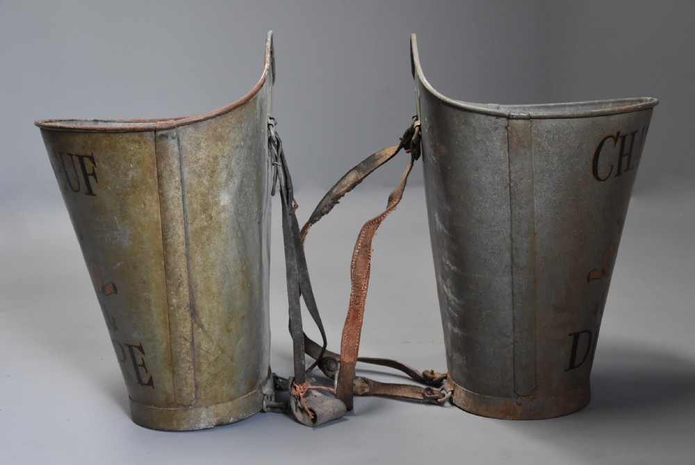 Highly decorative pair of galvanised metal grape carriers with painted decoration View IX