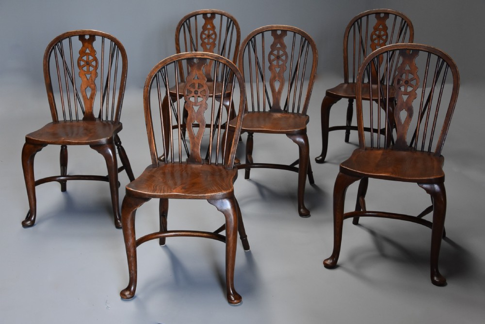 Superb set of six ash and beech wheelback Windsor chairs with cabriole leg View II