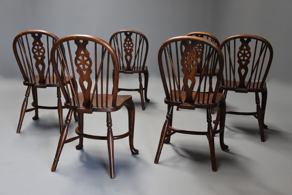 Superb set of six ash and beech wheelback Windsor chairs with cabriole leg View VIII