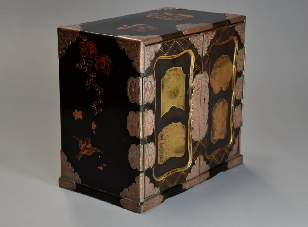 Early 20th century Japanese two door lacquered table cabinet View II