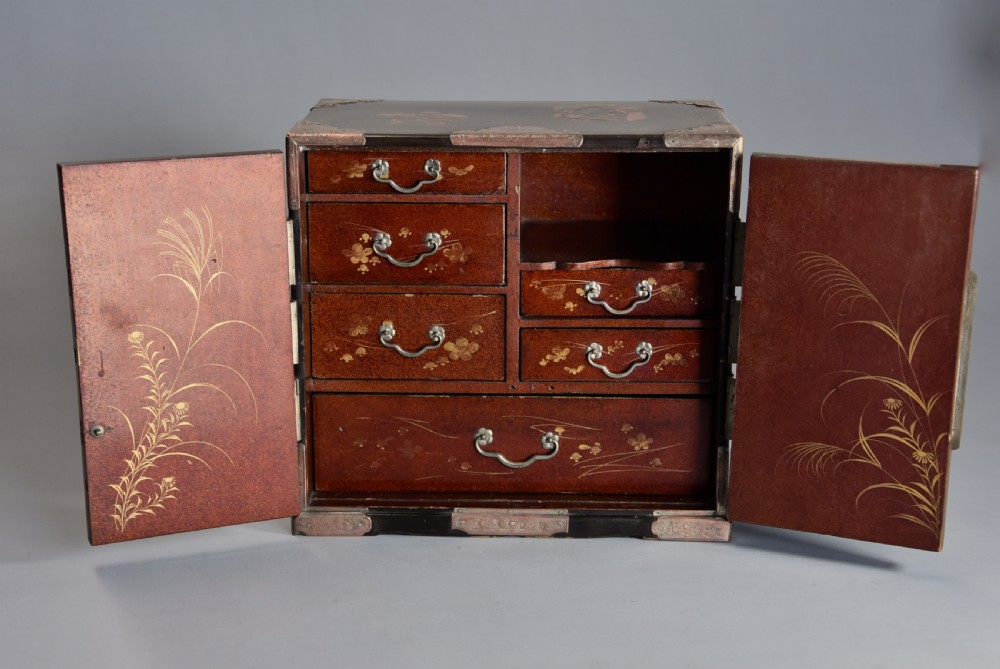 Early 20th century Japanese two door lacquered table cabinet View VI