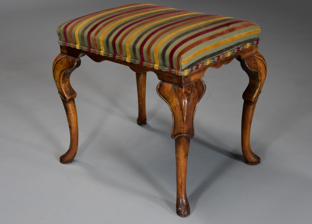 Early 20th century walnut cabriole leg stool in the Queen Anne style View III