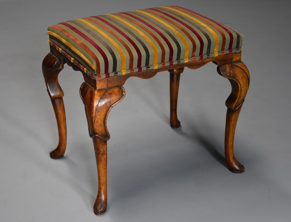 Early 20th century walnut cabriole leg stool in the Queen Anne style View VI