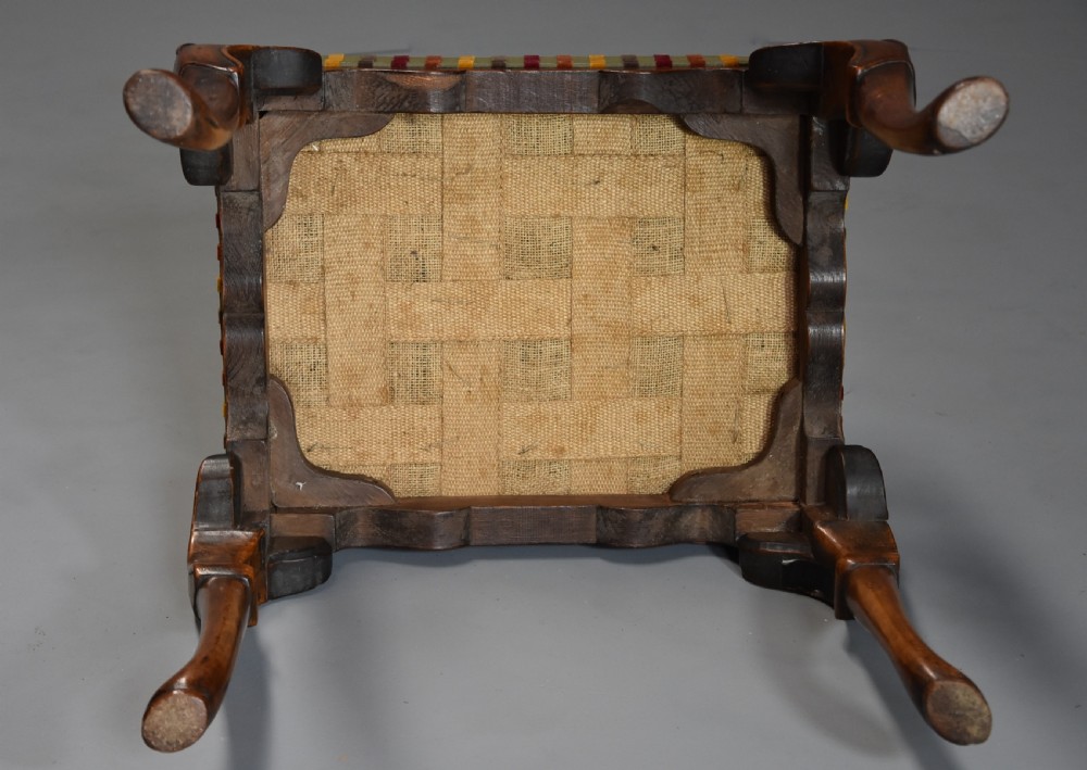 Early 20th century walnut cabriole leg stool in the Queen Anne style View X
