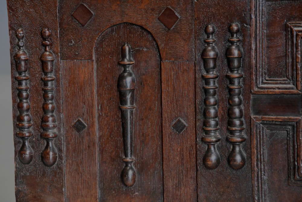 Rare mid-late 17th century oak moulded front coffer with fine patina View VI