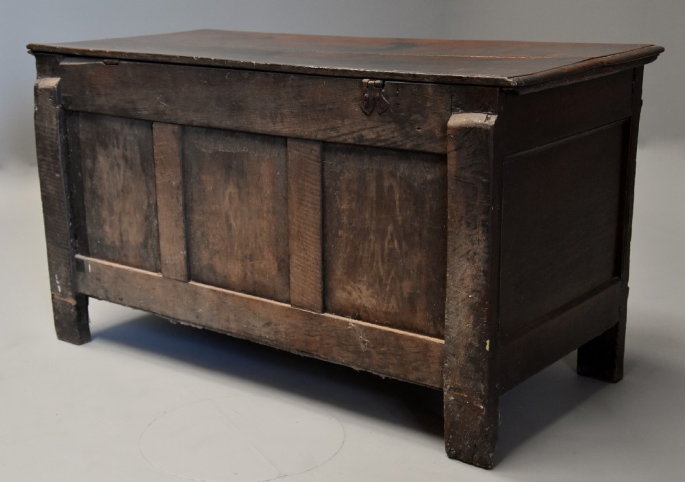 Rare mid-late 17th century oak moulded front coffer with fine patina View XII