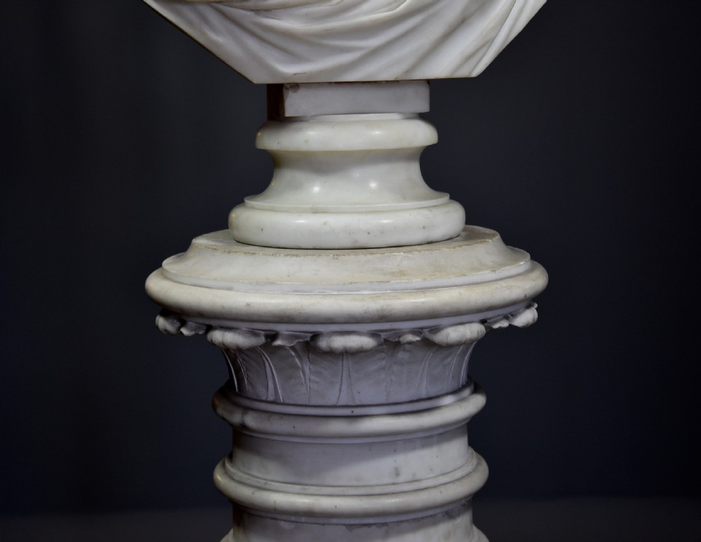 19thc life size finely carved carrara marble bust of the Roman Goddess, Ceres on original marble column, signed ‘S. KITSON' View VIII