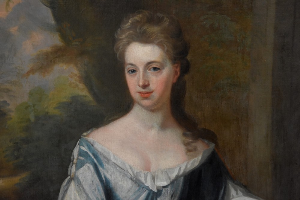 Large early 18th century portrait oil on canvas 'Lady & Child', attributed to Michael Dahl (1659-1743) View III