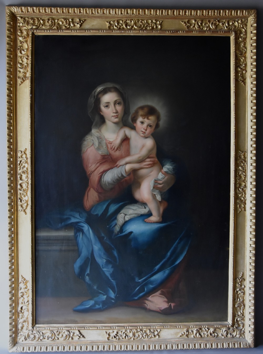 Large finely executed 19thc oil painting of 'The Madonna & Child' by Luigi Pompignoli, after the original by Murillo (1618-1682)
