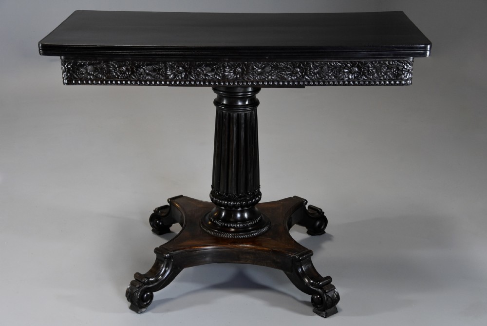 Rare early-mid 19th century Ceylonese solid ebony card or games table from the Galle district View II