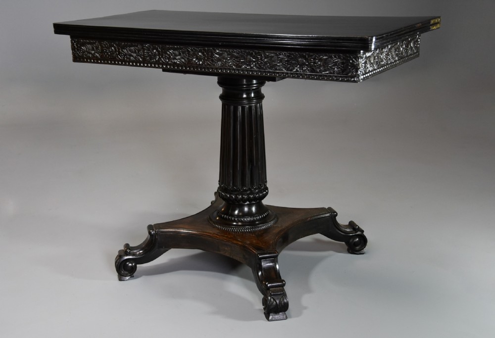 Rare early-mid 19th century Ceylonese solid ebony card or games table from the Galle district View III