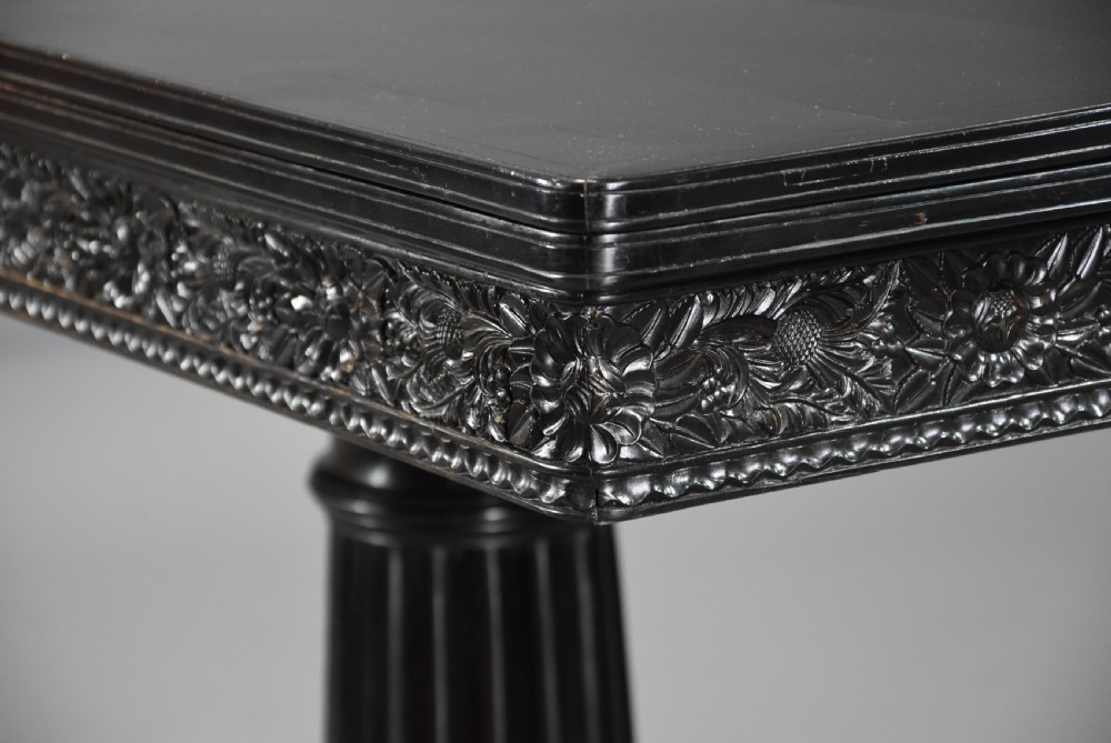 Rare early-mid 19th century Ceylonese solid ebony card or games table from the Galle district View IV
