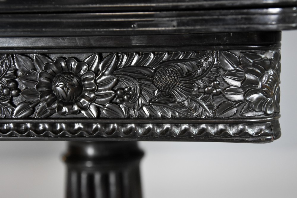 Rare early-mid 19th century Ceylonese solid ebony card or games table from the Galle district View VI