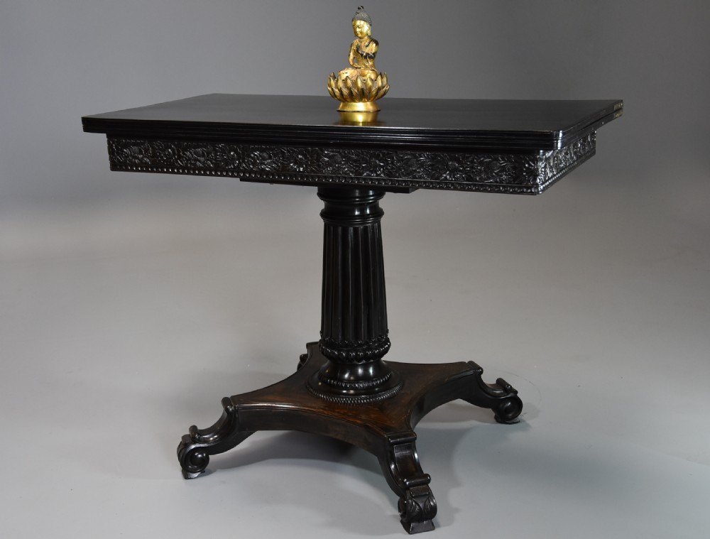 Rare early-mid 19th century Ceylonese solid ebony card or games table from the Galle district View VII
