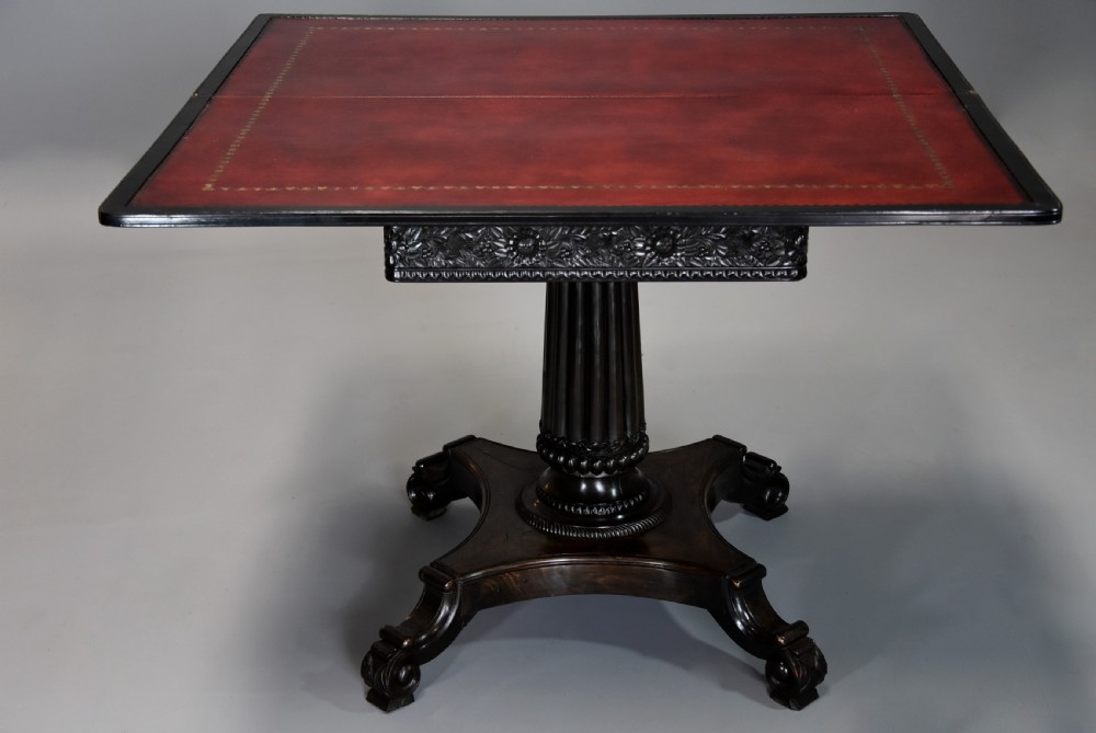Rare early-mid 19th century Ceylonese solid ebony card or games table from the Galle district View X