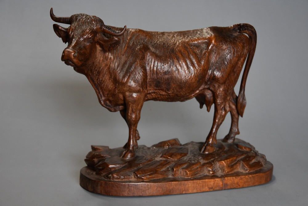 Finely carved late 19thc linden wood Black Forest cow, possibly by The Huggler family View II