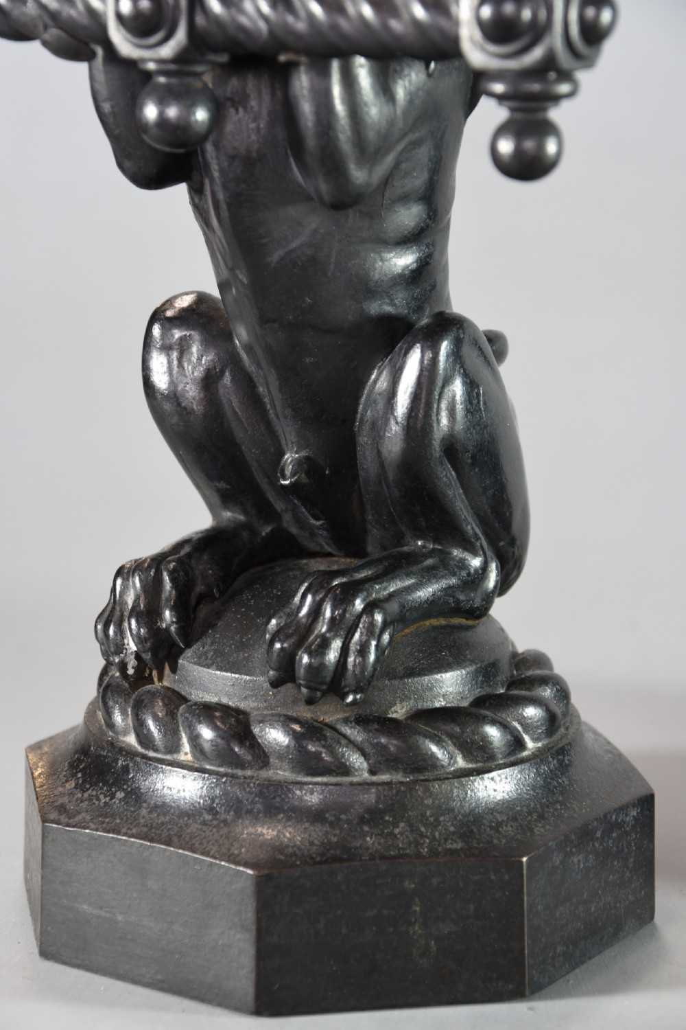 Pair of fine quality late 19th century cast iron fire dogs in the form of lions View IX
