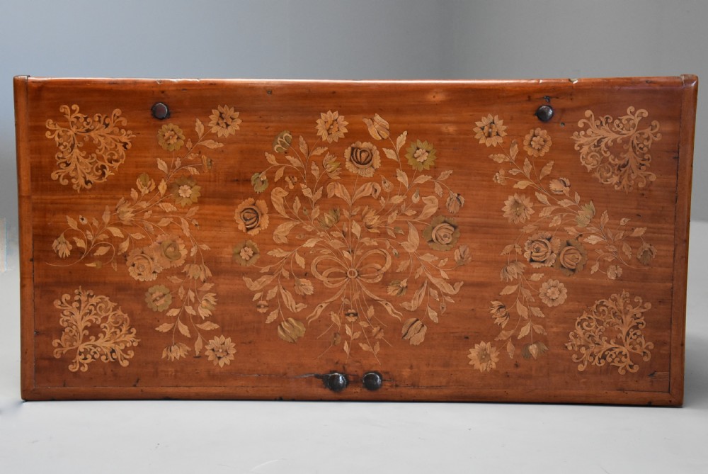Rare superb quality mid 19thc highly decorative Continental floral marquetry teak chest View XI