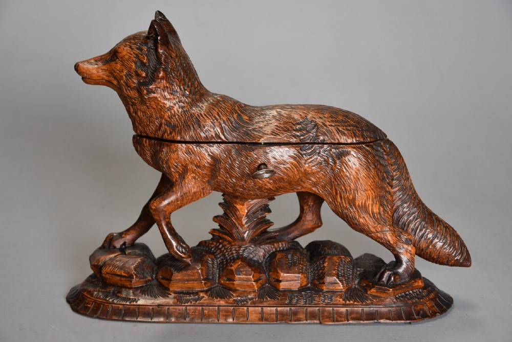 Late 19th century finely carved linden wood Black Forest fox casket