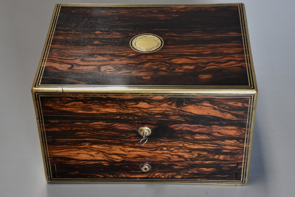 Superb quality late 19th century coromandel and brass bound travelling vanity box View III