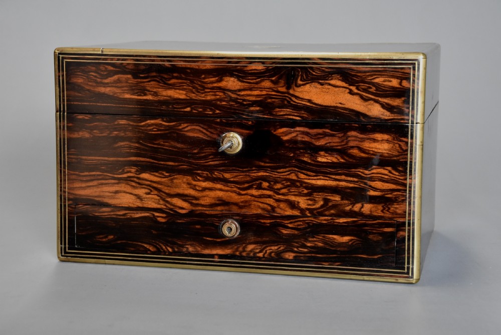 Superb quality late 19th century coromandel and brass bound travelling vanity box View IV