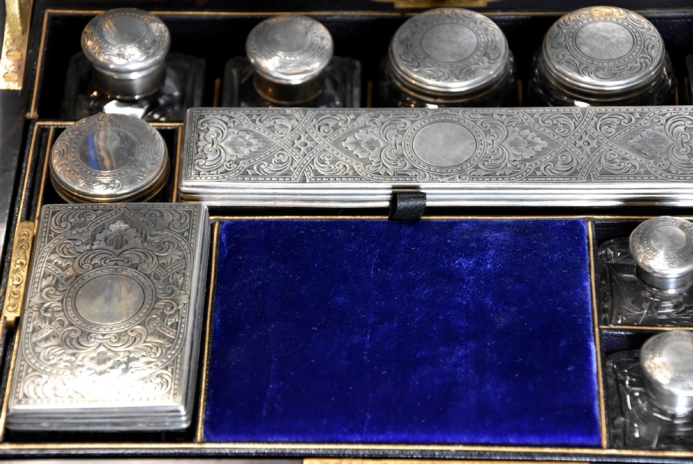 Superb quality late 19th century coromandel and brass bound travelling vanity box View VII