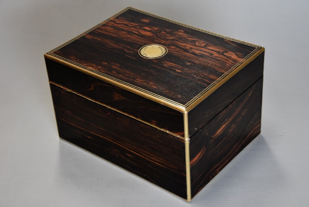 Superb quality late 19th century coromandel and brass bound travelling vanity box View XIV