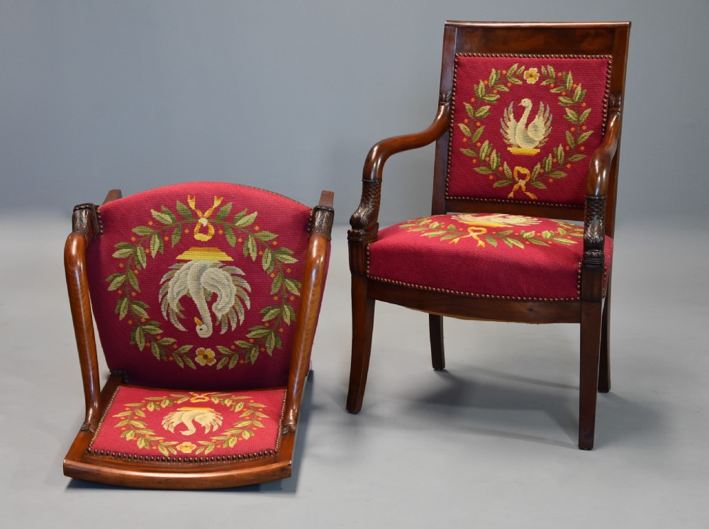 Pair of 19th century French Empire mahogany fauteuils or open armchairs View V