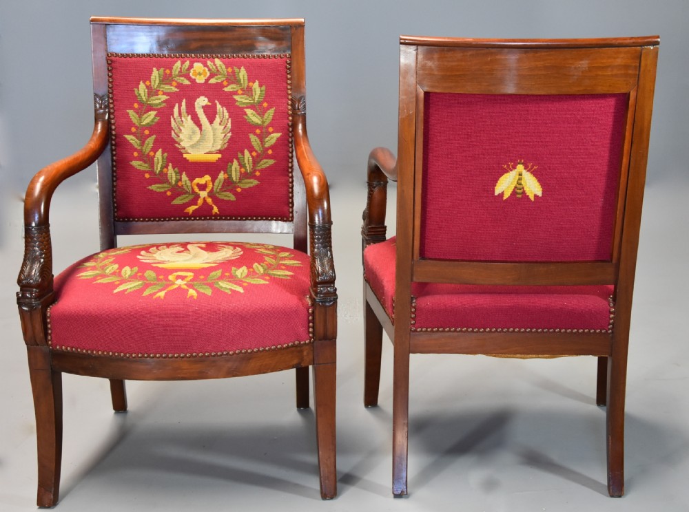 Pair of 19th century French Empire mahogany fauteuils or open armchairs View VI