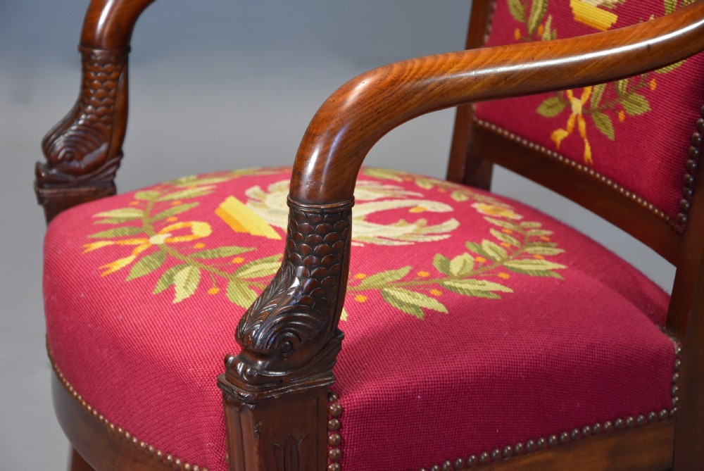 Pair of 19th century French Empire mahogany fauteuils or open armchairs View VII