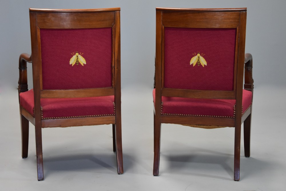 Pair of 19th century French Empire mahogany fauteuils or open armchairs View X