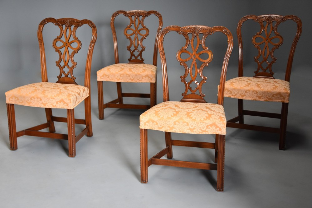 Set of four fine quality early 20th century mahogany Chippendale style chairs