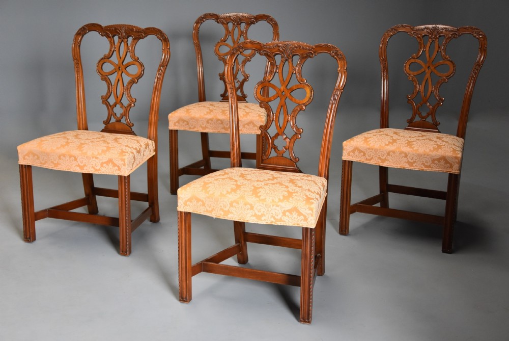 Set of four fine quality early 20th century mahogany Chippendale style chairs View IV