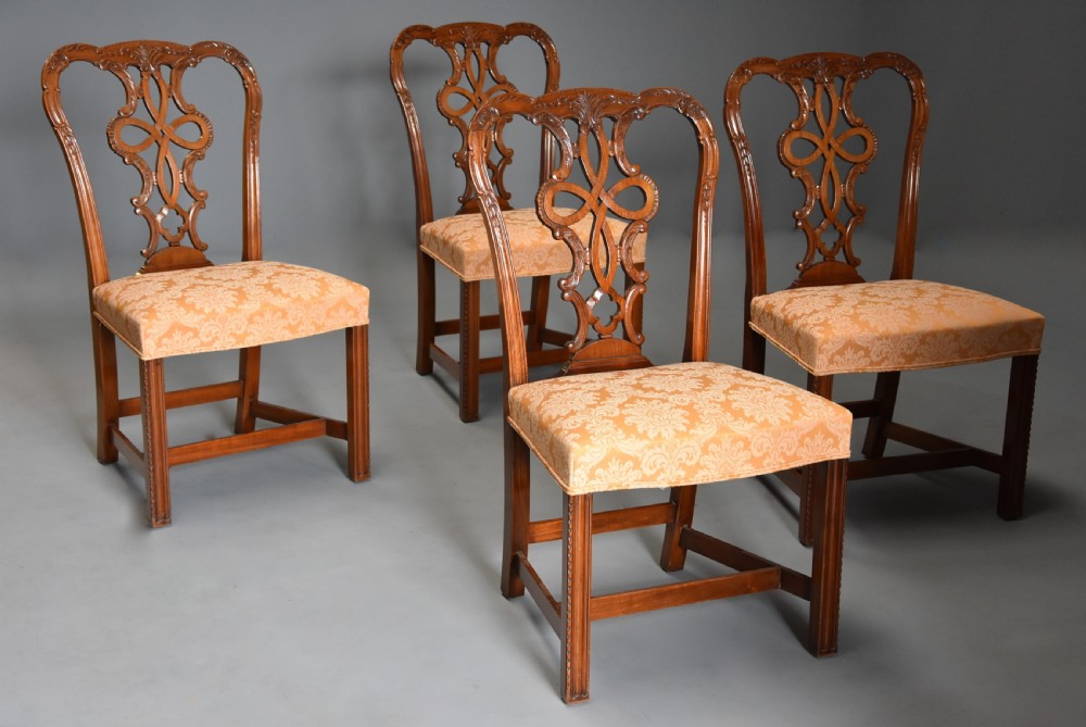 Set of four fine quality early 20th century mahogany Chippendale style chairs View V