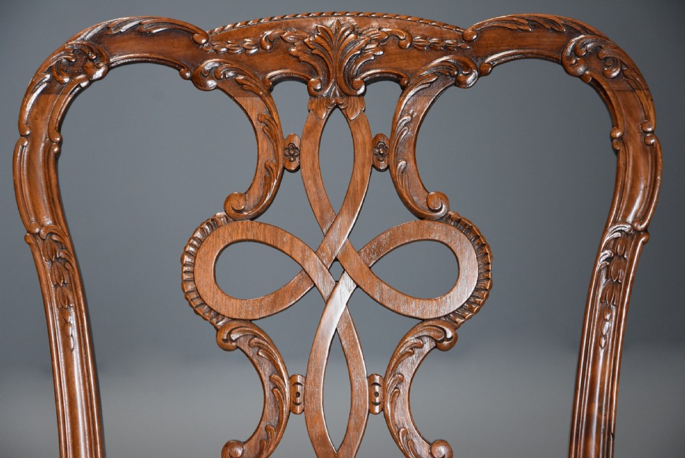 Set of four fine quality early 20th century mahogany Chippendale style chairs View IX